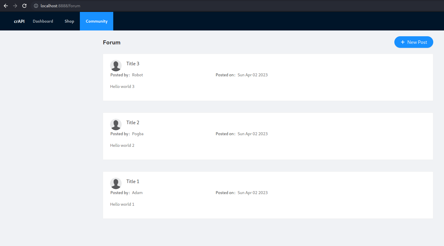 Comments Section crAPI